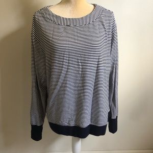Athleta navy and white striped long sleeve top